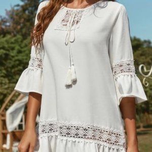 White Flowy Bathing Suit Cover up - OS